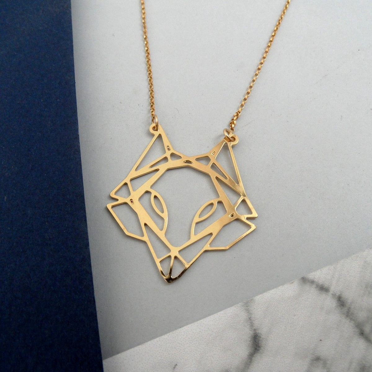 geometric fox head necklace by pieceofka