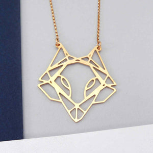 geometric fox head necklace by pieceofka